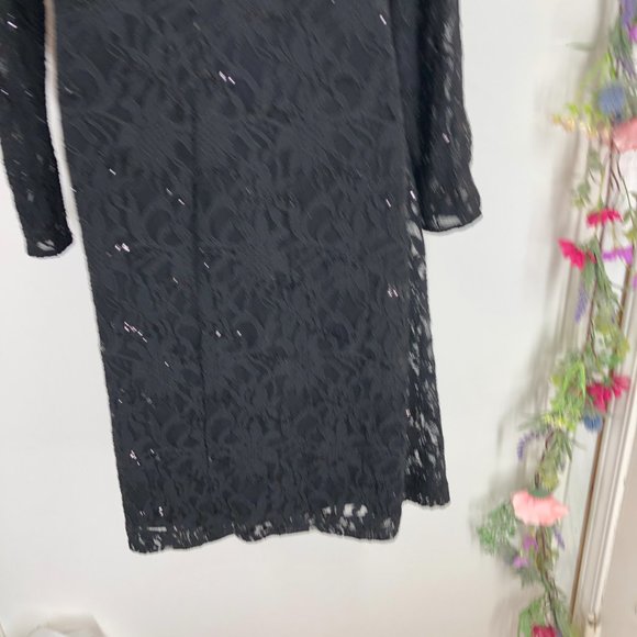 Lauren Ralph Lauren black lace sheath dress long sleeve sequins - Picture 6 of 7